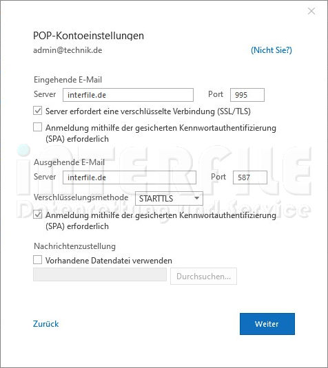 Microsoft Outlook 2019 Settings POP Kontoeinstellungen