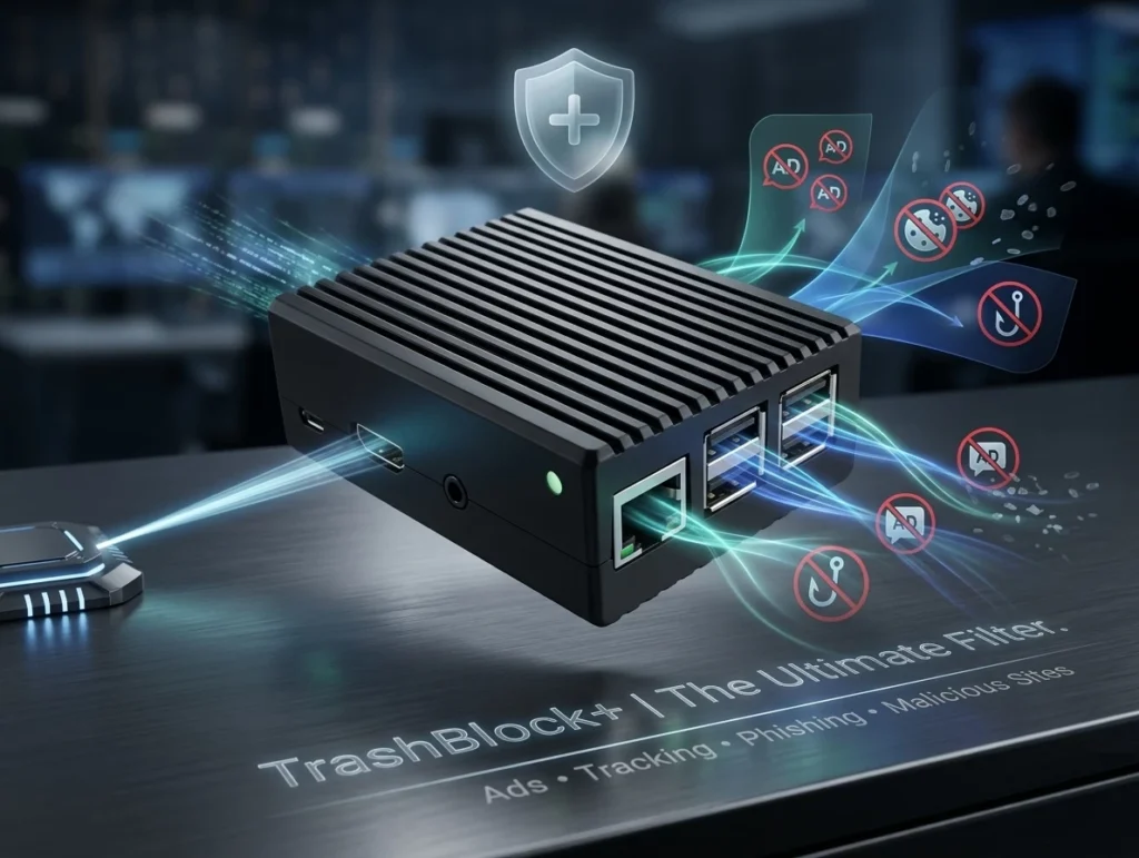 TrashBlock+ ist ein kleiner passiv gekühlter und stromsparender Computer.